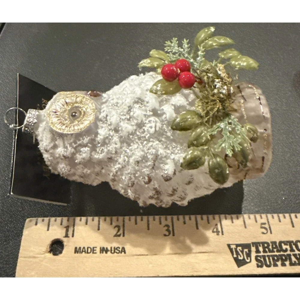 Robert Stanley White Gold Owl Bird Glass Christmas Holiday Tree Ornament NEW‎